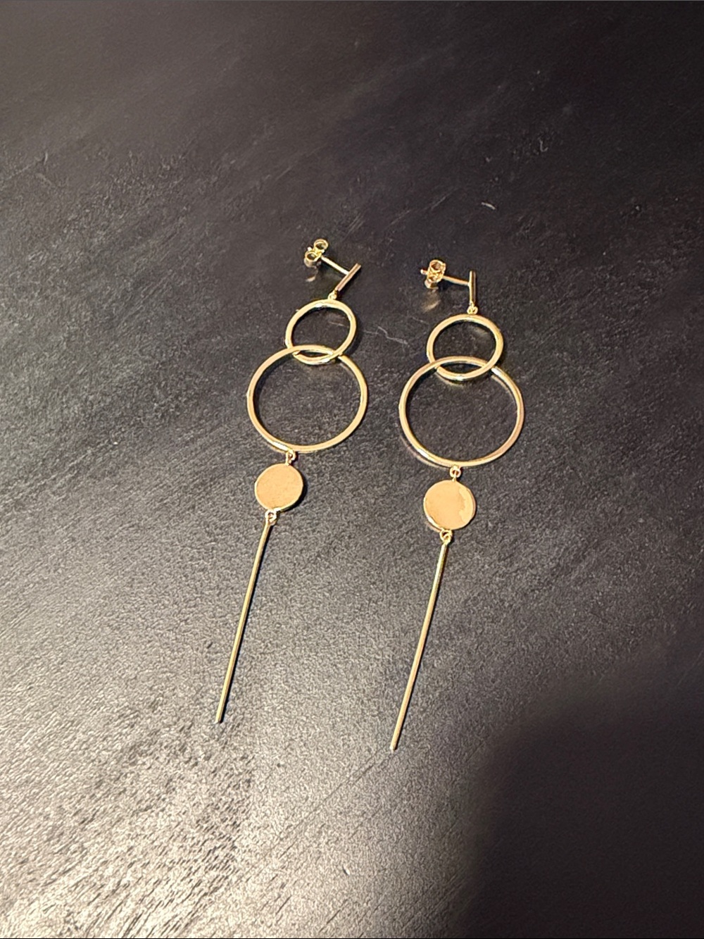 Gold Double Hoop Drop Earrings with Dangle Bar